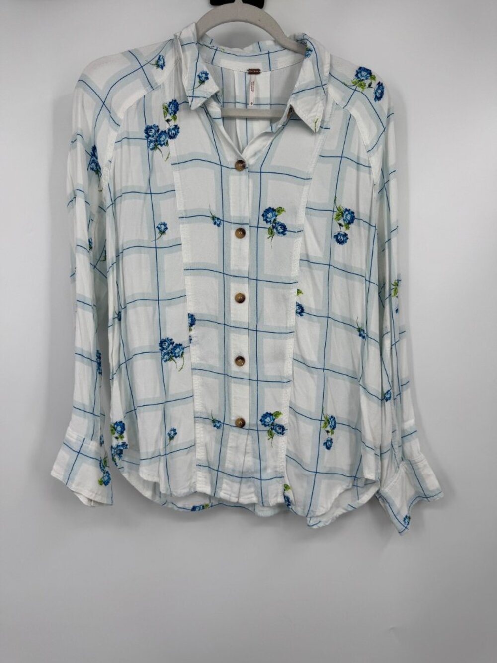 NWT FREE PEOPLE Window To My Heart Lattice Floral Button Down Top Shirt SMALL wh